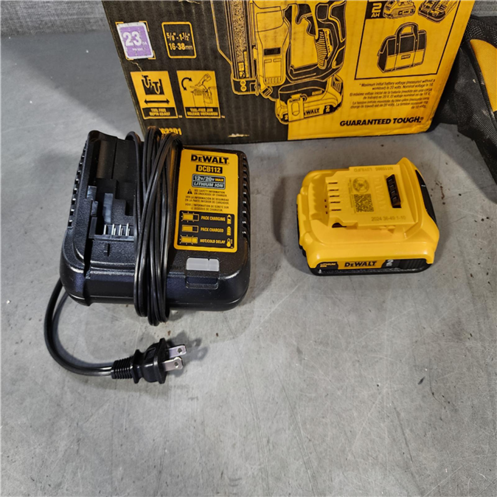 HOUSTON LOCATION - AS-IS DEWALT ATOMIC 20V MAX Lithium Ion Cordless 23 Gauge Pin Nailer Kit with 2.0Ah Battery and Charger