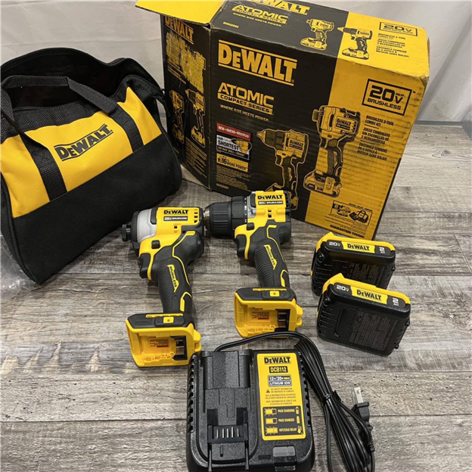 AS-IS DEWALT ATOMIC 20-Volt MAX Lithium-Ion Cordless Combo Kit (2-Tool) with (2) 2.0Ah Batteries, Charger and Bag