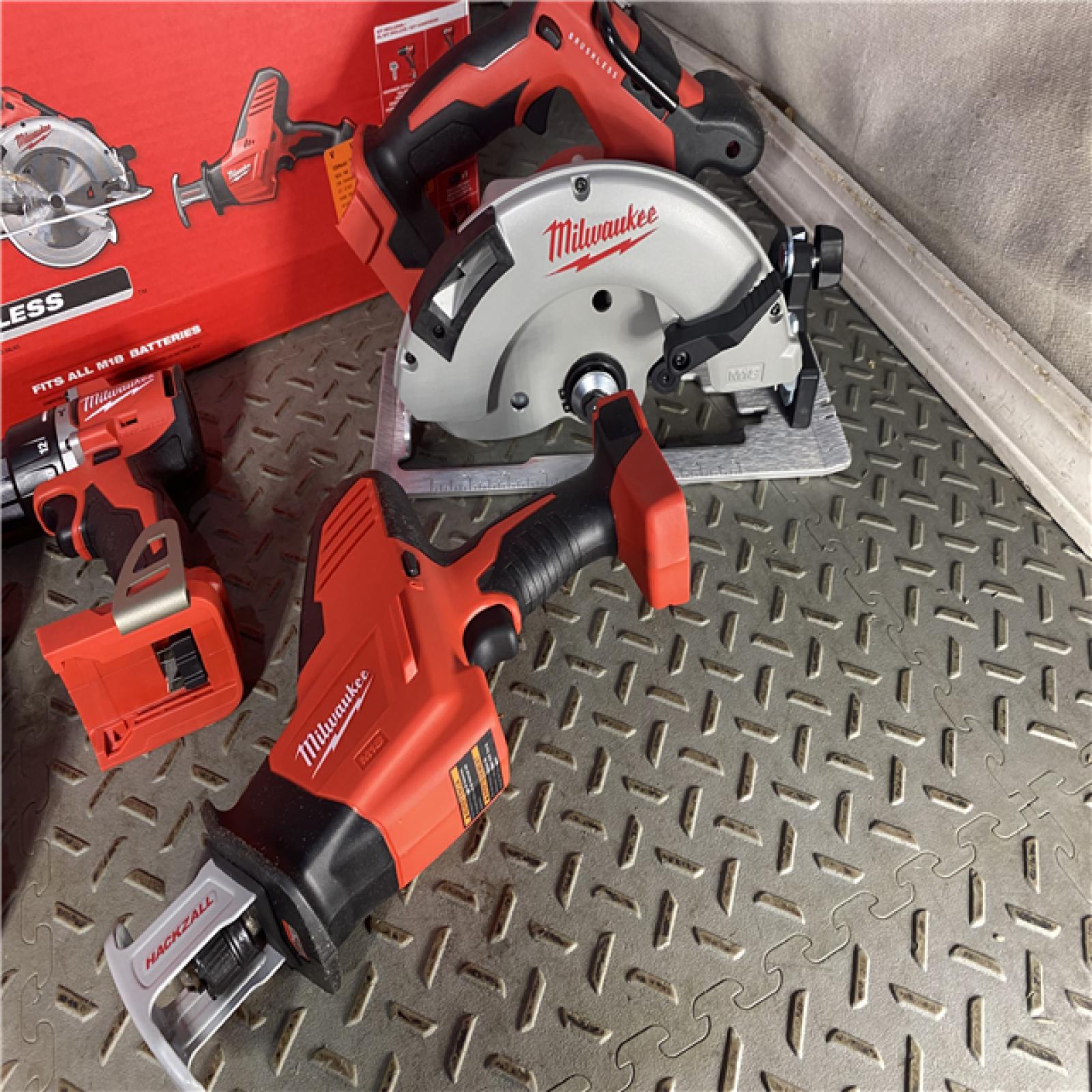 HOUSTON LOCATION - AS-IS M18 18-Volt Lithium-Ion Brushless Cordless Combo Kit (4-Tool) with 2-Batteries, 1-Charger and Tool Bag