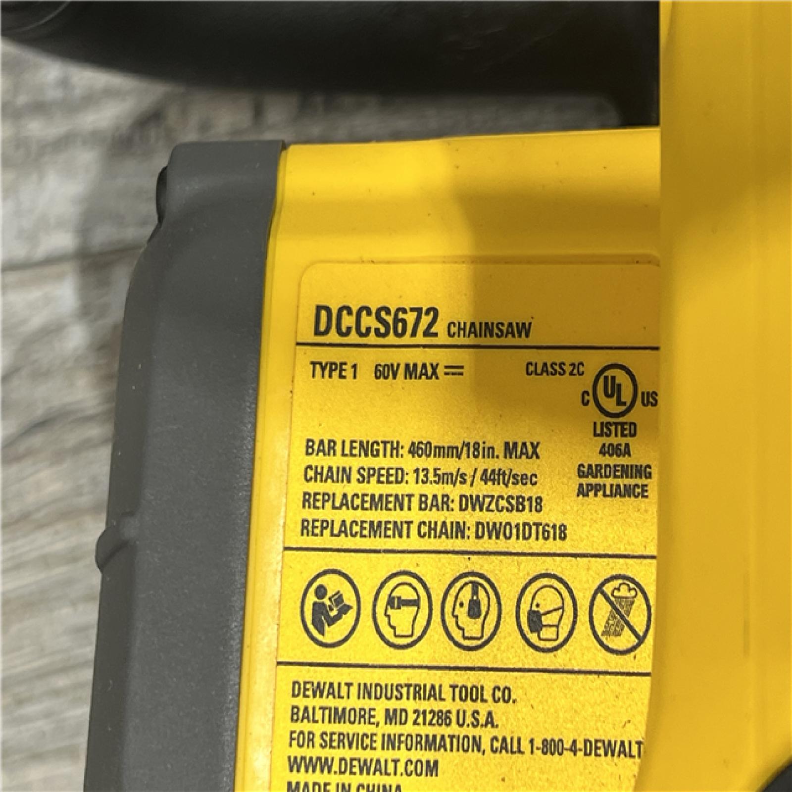 AS-IS DEWALT DCCS672B FLEXVOLT 60V MAX Brushless Cordless 18 Chainsaw (Tool Only)