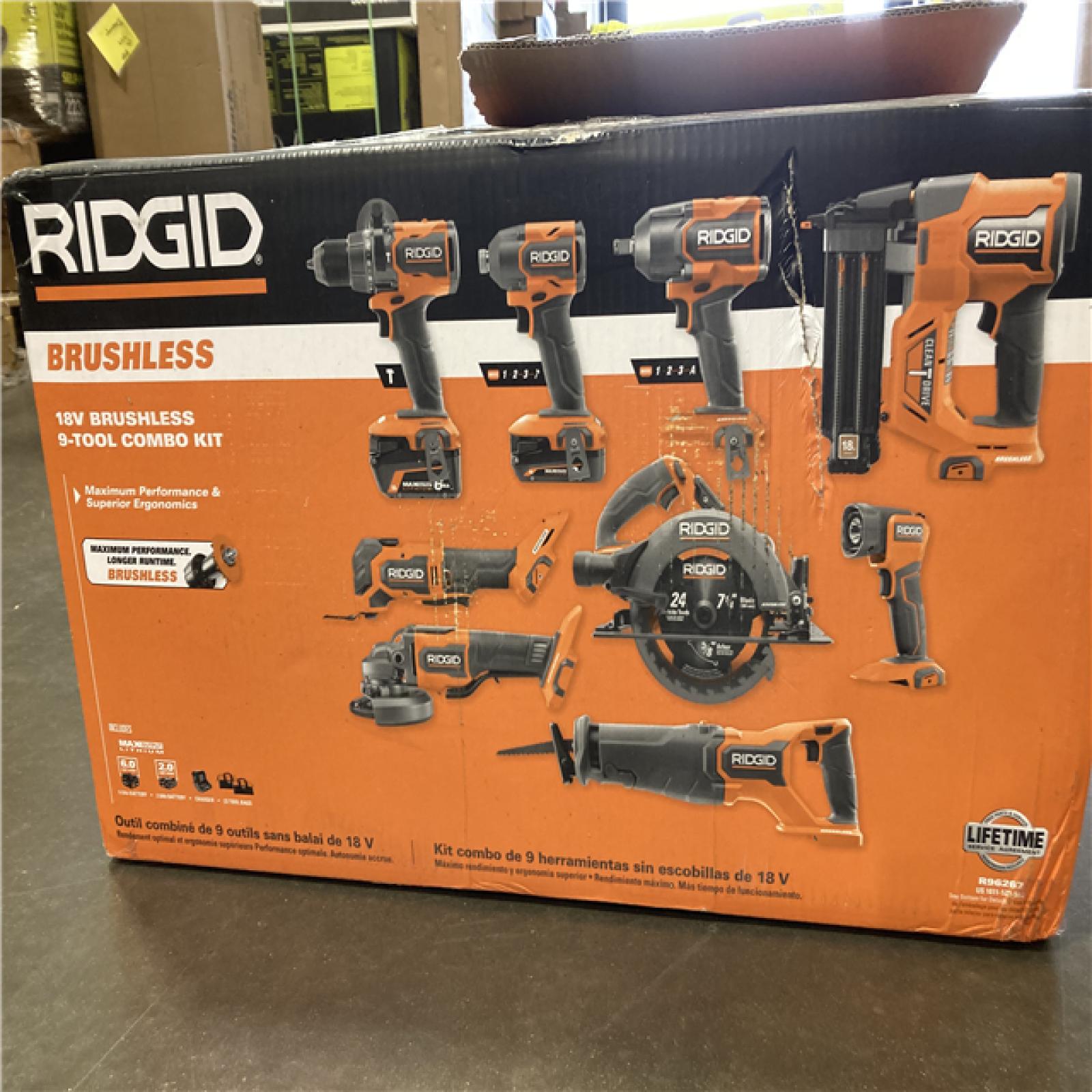 NEW! -  RIDGID 18V Brushless 9-Tool Combo Kit with 6.0 Ah and 2.0 Ah MAX Output Batteries and Charger