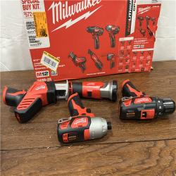 AS-ISMILWAUKEE M12 12V Lithium-Ion Cordless Combo Kit (5-Tool) with Two 1.5Ah Batteries, Charger & Tool Bag