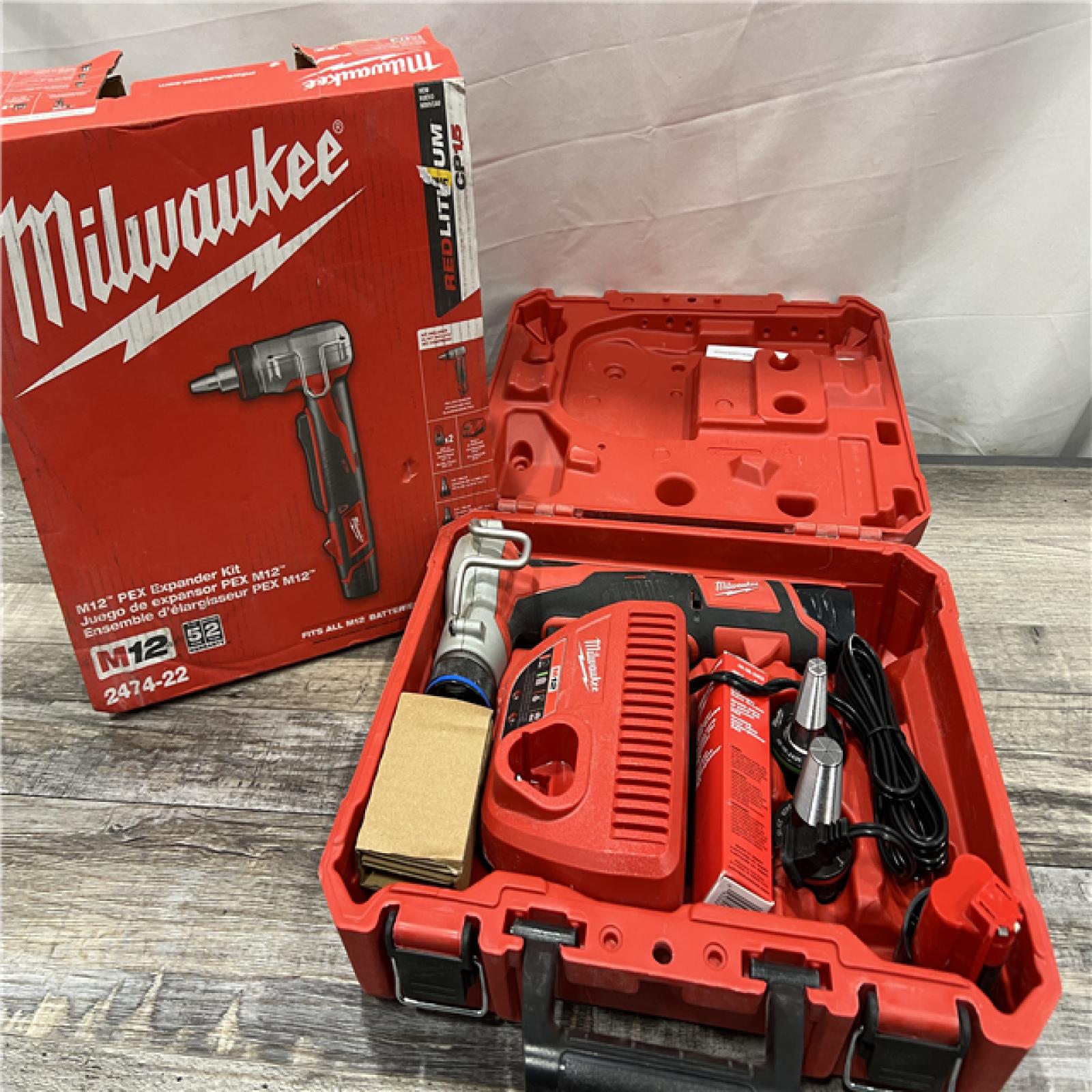 AS-IS MILWAUKEE M12 12-Volt Lithium-Ion Cordless PEX Expansion Tool Kit with (2) 1.5 Ah Batteries, (3) Expansion Heads and Hard Case