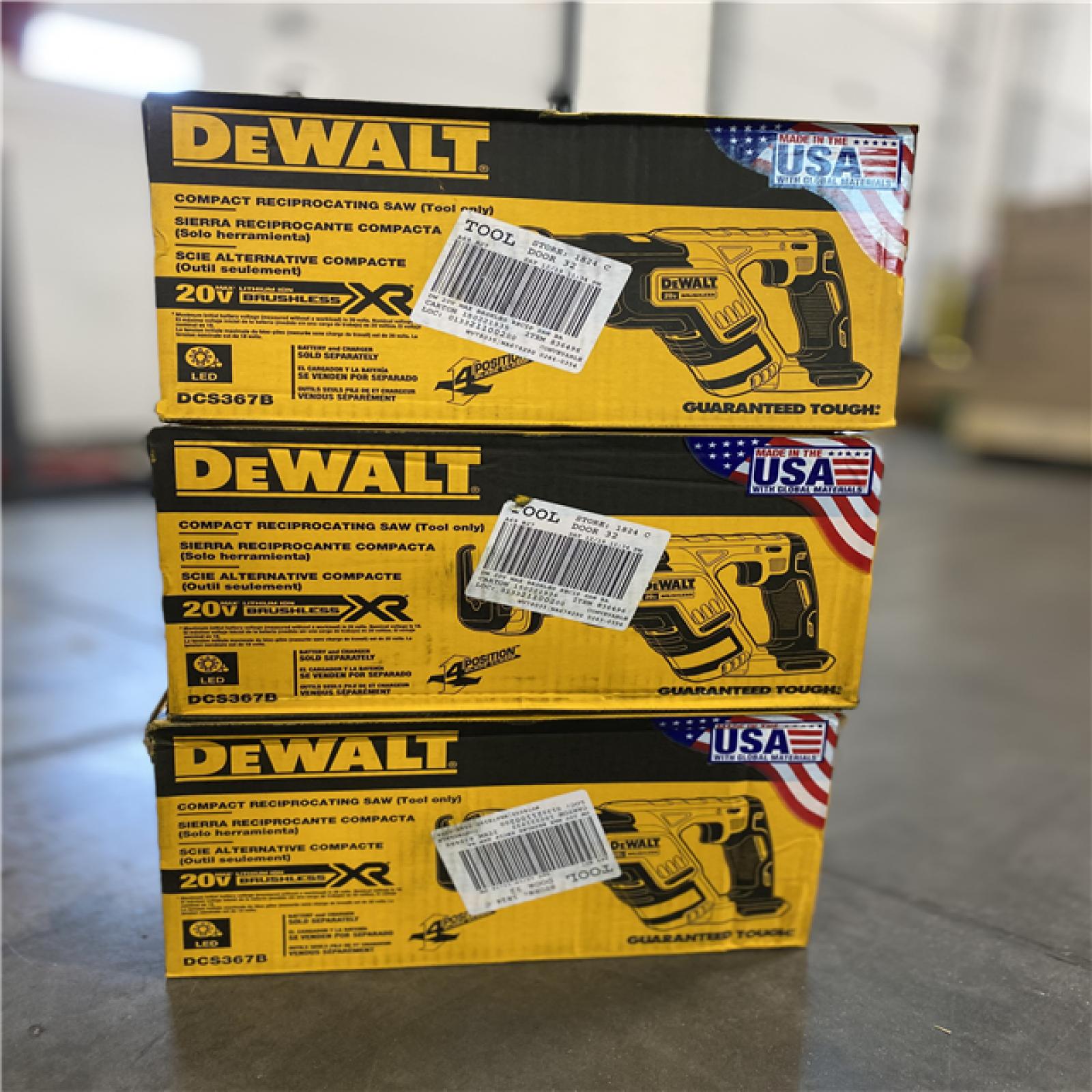 NEW! - DEWALT 20V MAX XR Cordless Brushless Compact Reciprocating Saw (Tool Only) - (3 UNITS)