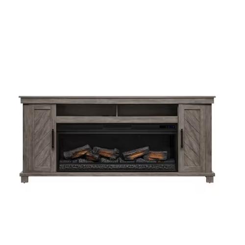 DALLAS LOCATION - StyleWell Challis 68 in. W Freestanding Media Mantel Electric Fireplace TV Stand in Weathered Gray PALLET -(4 UNITS)