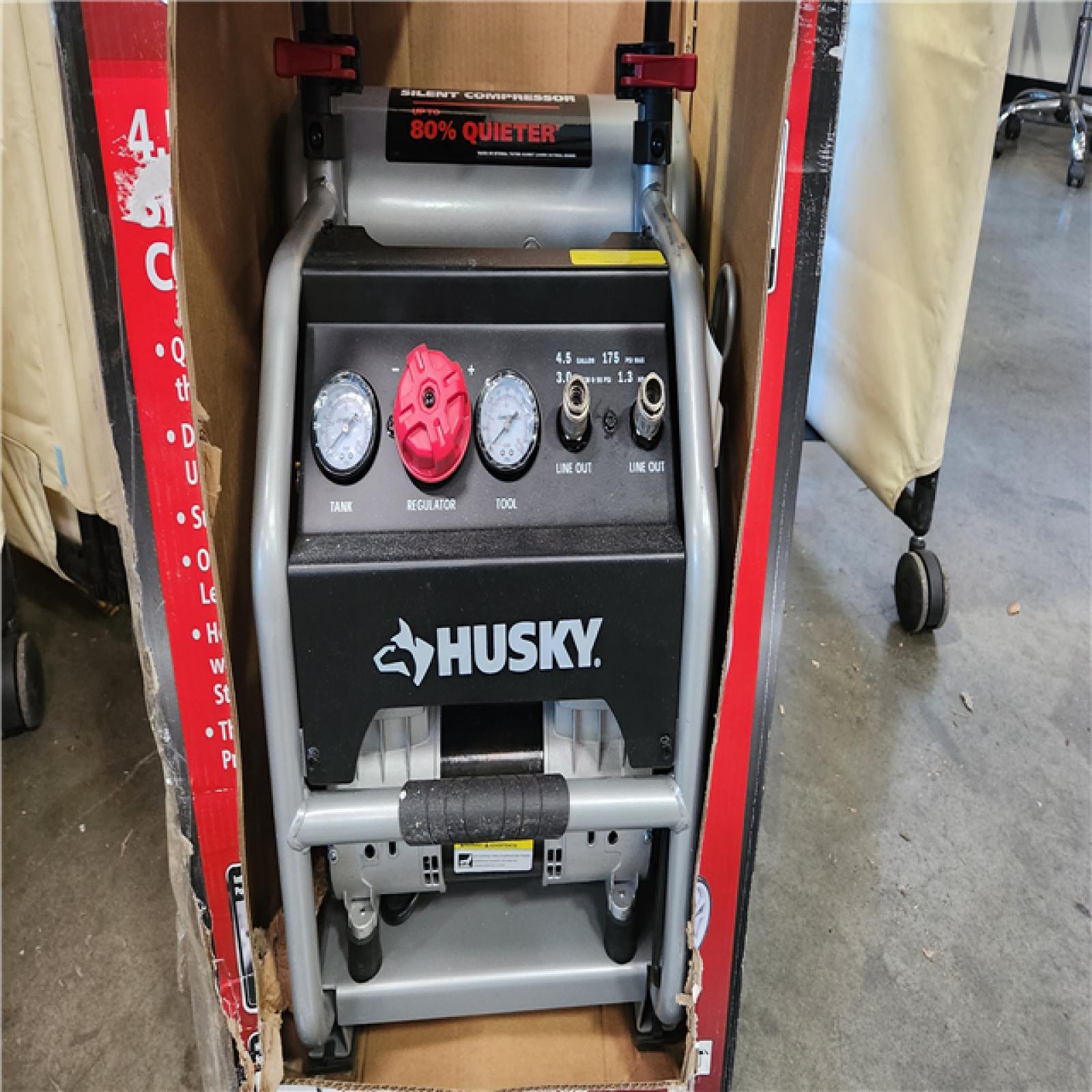 CALIFORNIA AS-IS HUSKY 4.5 GAL SILENT AIR COMPRESSOR