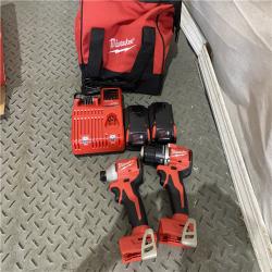 Houston location AS-IS MILWAUKEE M18 18V Lithium-Ion Brushless Cordless Compact Drill/Impact Combo Kit (2-Tool) W/(2) 2.0 Ah Batteries, Charger & Bag