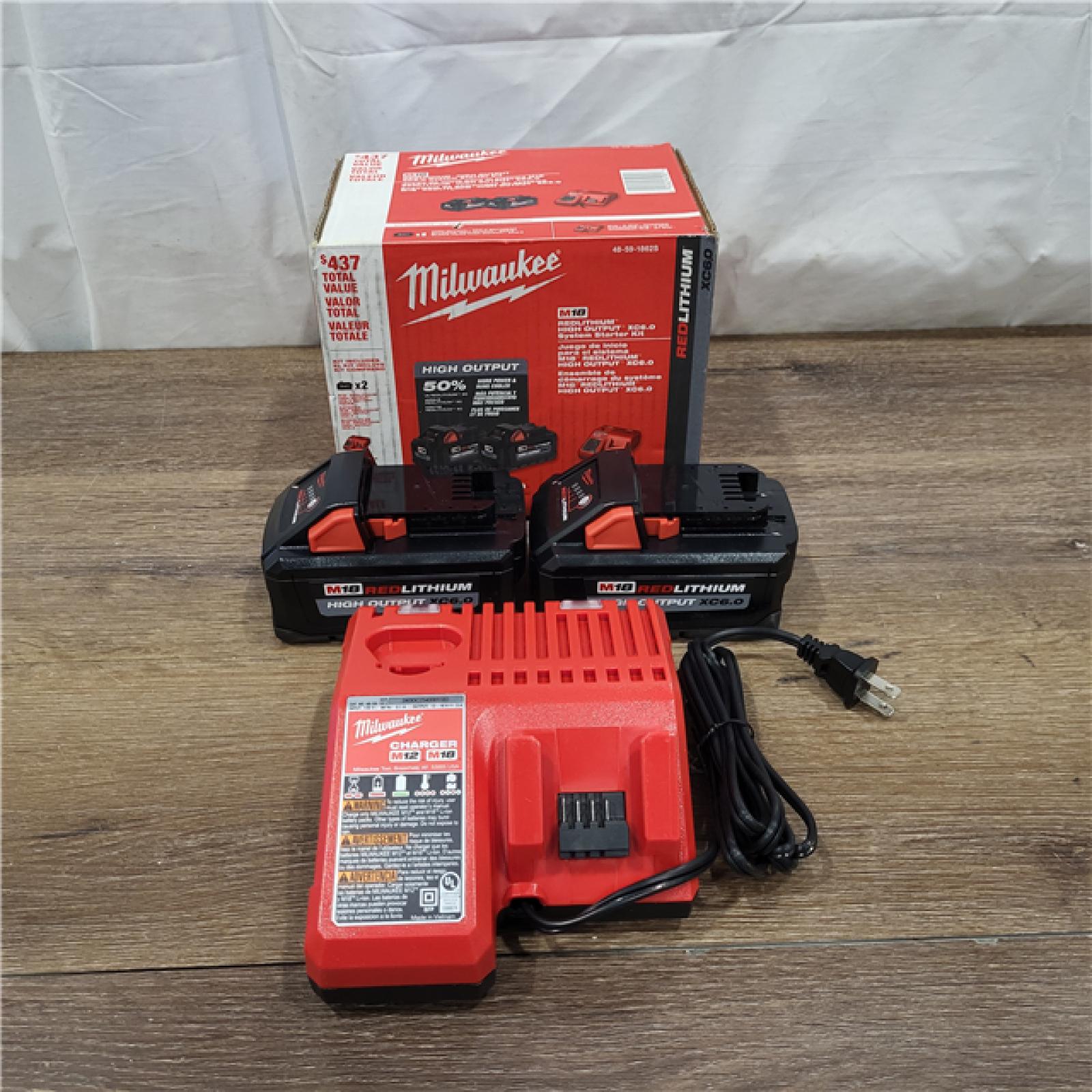 AS-IS Milwaukee M18 18-Volt Lithium-Ion High Output Starter Kit with Two 6.0 Ah Battery and Charger