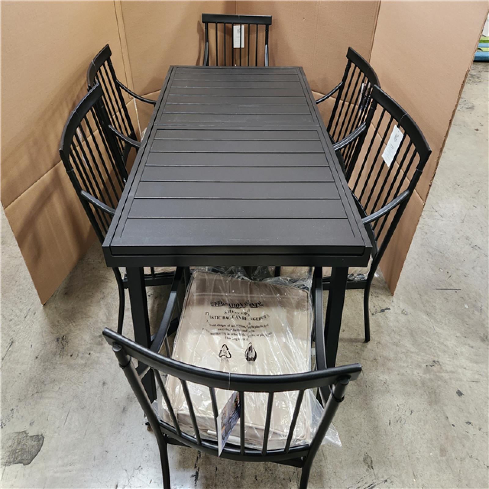 Phoenix Location NEW Metal 7pc Outdoor Black Dining Set