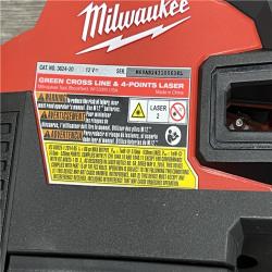 AS-IS Milwaukee 3624-20 12V M12 Lithium-Ion Cordless USB Rechargeable Green Beam Cross Line & 4-Points Laser