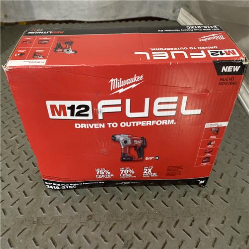 Houston location AS-IS MILWAUKEE M12 FUEL 12V Lithium-Ion Brushless Cordless 5/8 in. SDS-Plus Rotary Hammer Kit with One 4.0Ah Battery and Bag