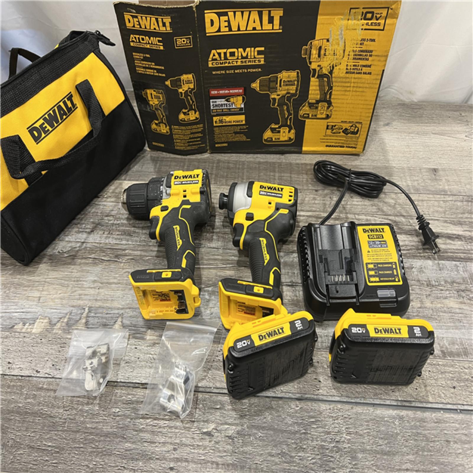 AS-IS DEWALT ATOMIC 20-Volt MAX Lithium-Ion Cordless Combo Kit (2-Tool) with (2) 2.0Ah Batteries, Charger and Bag