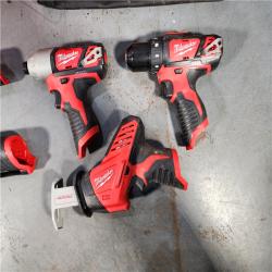 HOUSTON LOCATION - AS-IS MILWAUKEE M12 12V Lithium-Ion Cordless Combo Kit (5-Tool) with Two 1.5Ah Batteries, Charger & Tool Bag