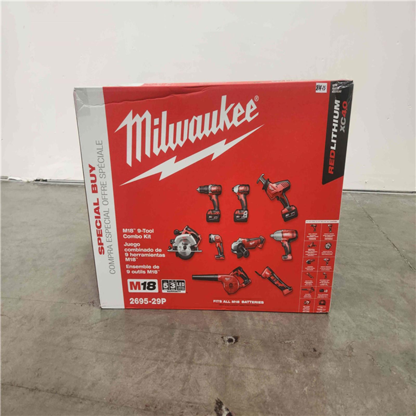 Phoenix Location NEW Milwaukee M18 18V Lithium-Ion Cordless Combo Tool Kit (9-Tool) with (3) 4.0 Ah Batteries, Charger and Tool Bag 0314-15