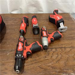 AS-ISMILWAUKEE M12 12V Lithium-Ion Cordless Combo Kit (5-Tool) with Two 1.5Ah Batteries, Charger & Tool Bag