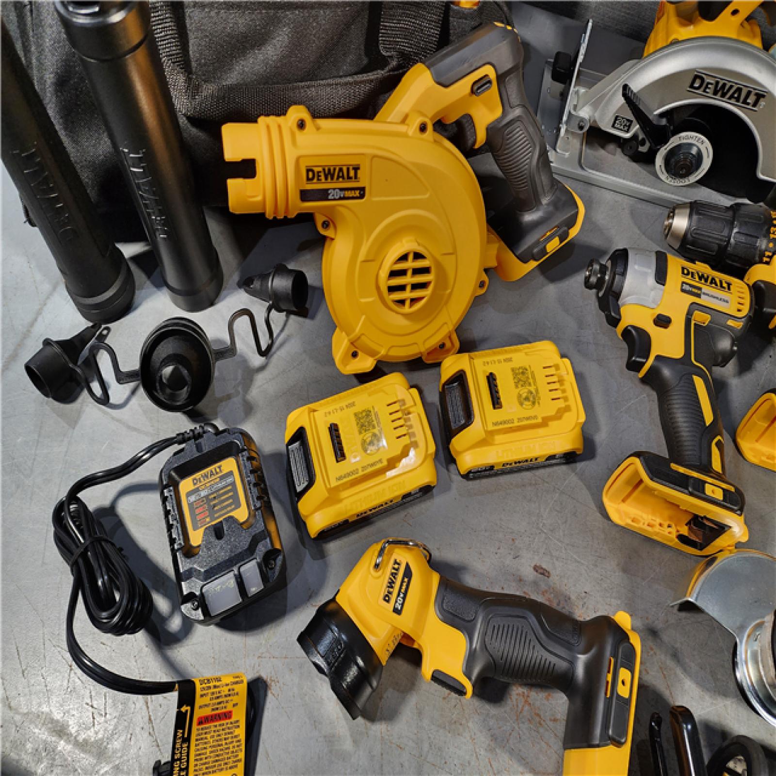 HOUSTON LOCATION - AS-IS (APPEARS LIKE NEW) DEWALT 20-Volt Max Lithium-Ion 10-Tool Cordless Combo Kit with Two 2.0 Ah Batteries, Charger and 2 Bags