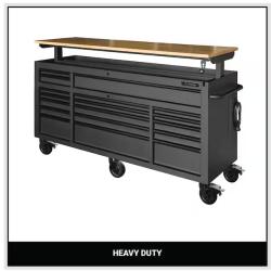 DALLAS LOCATION - Husky 72 in. W x 24 in. D Heavy Duty 18-Drawer Mobile Workbench Cabinet with Adjustable-Height Hardwood Top in Matte Black