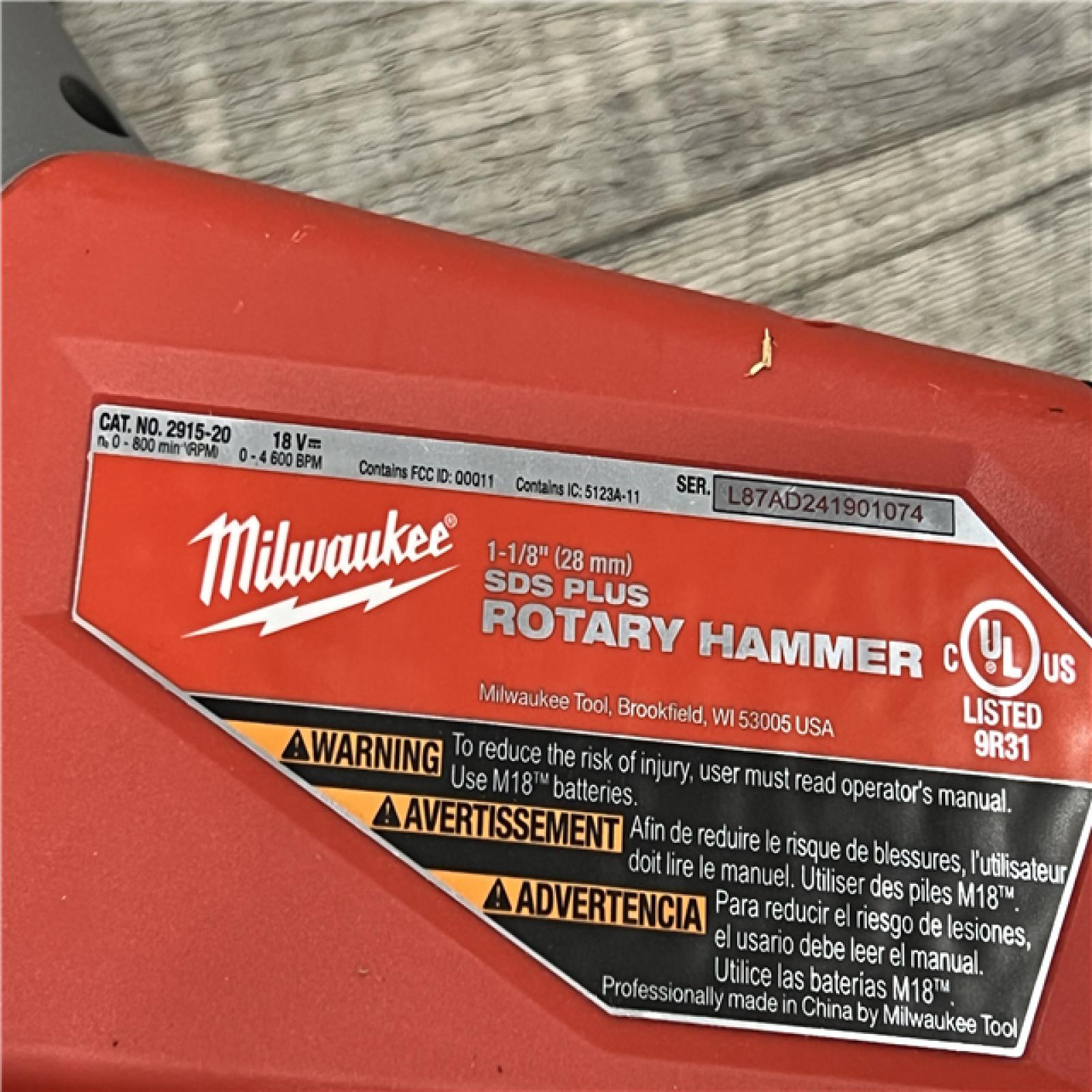 AS-IS Milwaukee 2915-20 M18 FUEL 18-Volt Lithium-Ion Brushless Cordless SDS-Plus 1-1/8 in. Rotary Hammer Drill (Tool-Only)