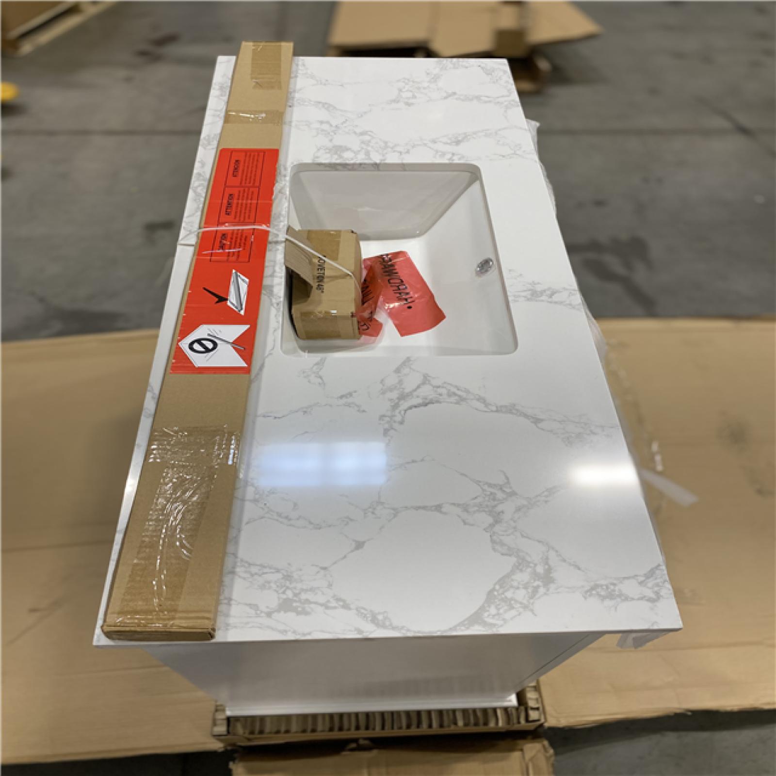 DALLAS LOCATION - Home Decorators Collection Doveton 48 in. Single Sink Freestanding White Bath Vanity with White Engineered Marble Top (Assembled)