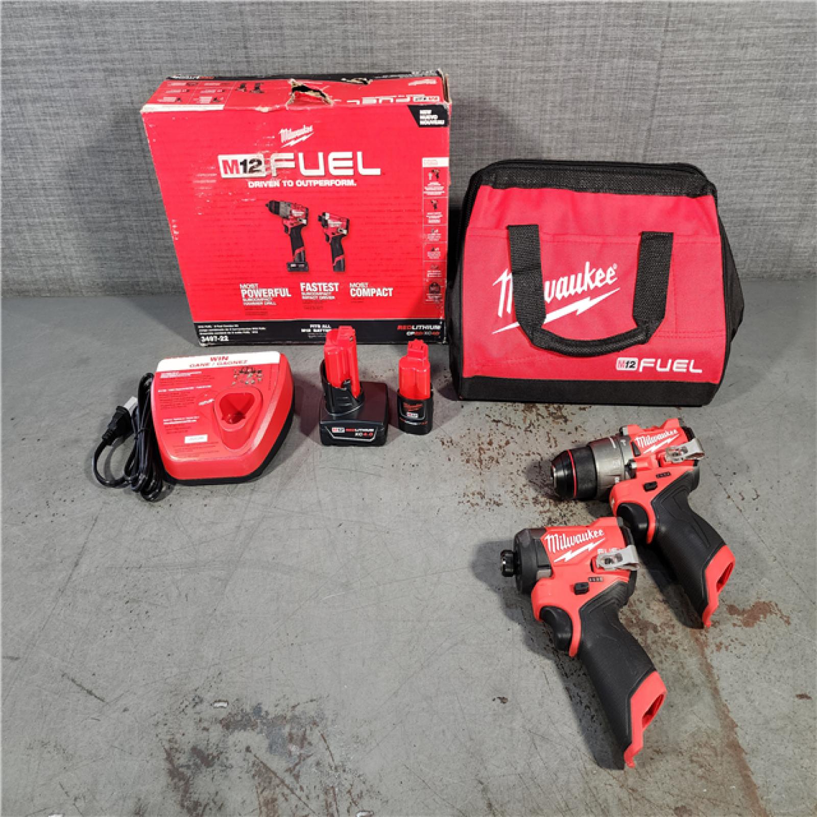 HOUSTON LOCATION - AS-IS (APPEARS LIKE NEW) Milwaukee 3497-22 12V Brushless Hammer Drill and Impact Driver Combo Kit