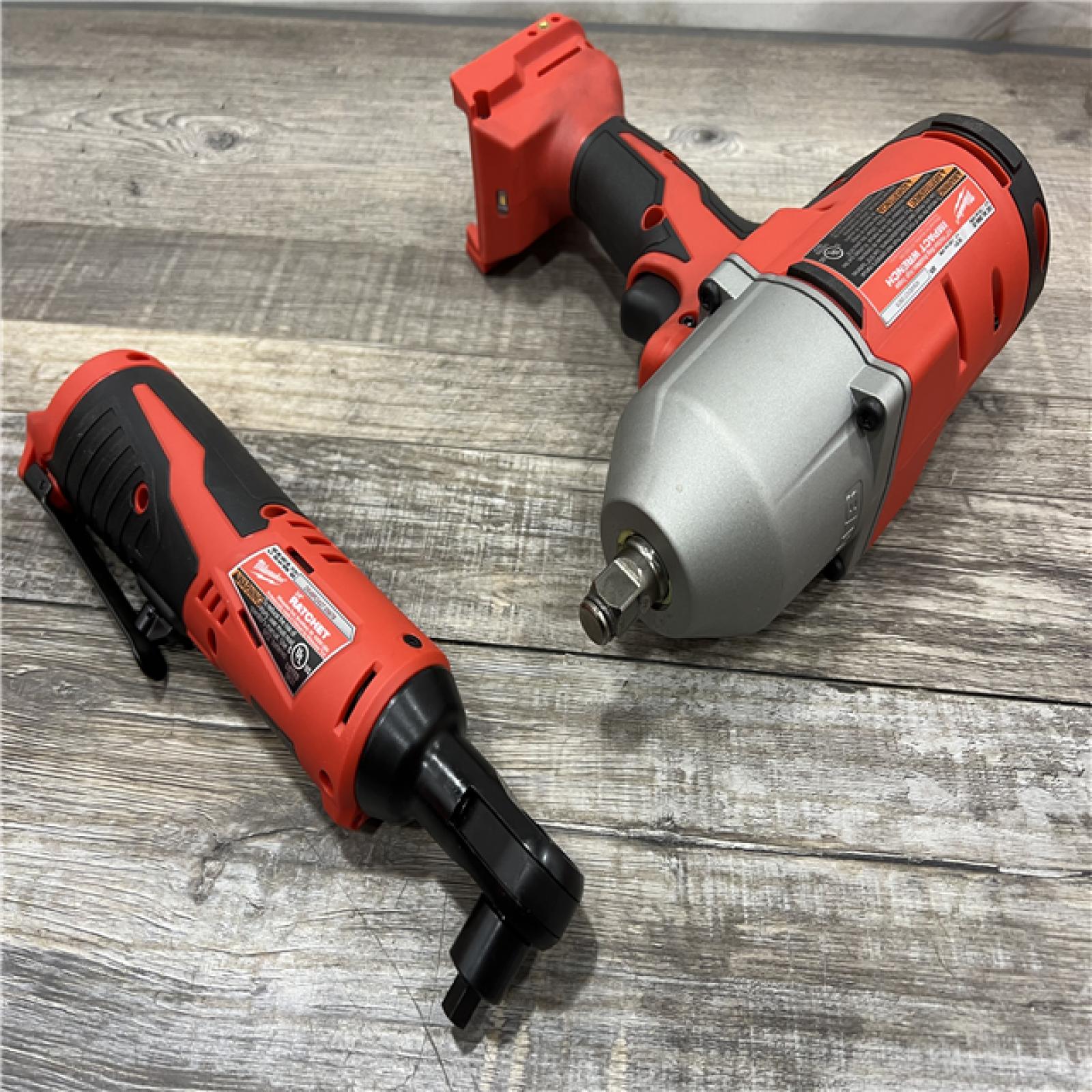 AS-IS MILWAUKEE M12/M18 12/18V Lithium-Ion Cordless 3/8 in. Ratchet and 1/2 in. High Torque Impact Wrench with Friction Ring Combo Kit