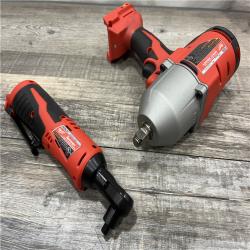 AS-IS MILWAUKEE M12/M18 12/18V Lithium-Ion Cordless 3/8 in. Ratchet and 1/2 in. High Torque Impact Wrench with Friction Ring Combo Kit