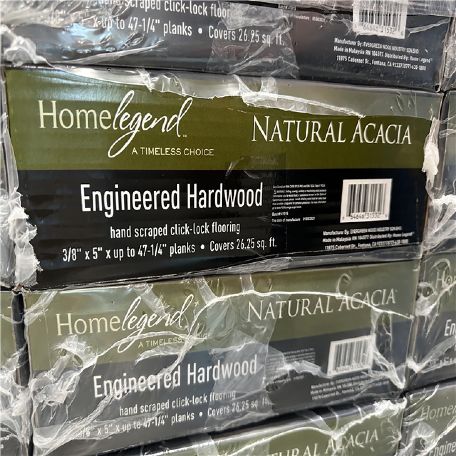 California AS-IS Home Legend Engineered Hardwood Hand scraped click-lock flooring (18 boxes)-Appears in Excellent Condition