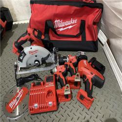 Houston location AS-IS MILWAUKEE M18 18-Volt Lithium-Ion Brushless Cordless Combo Kit (4-Tool) with  1-Charger and Tool Bag MISSING 1 BATTERY