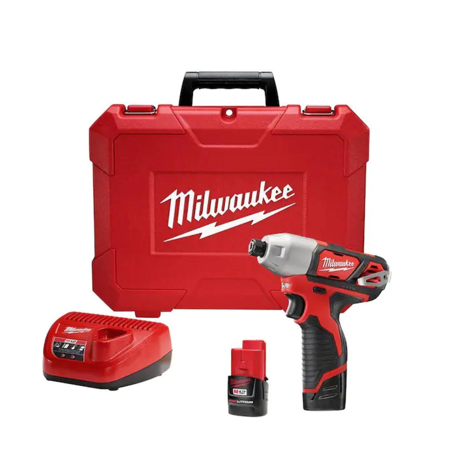 NEW! - Milwaukee M12 12V Lithium-Ion Cordless 1/4 in. Impact Driver Kit W/(2) 1.5Ah Batteries, Charger & Case