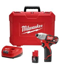 NEW! - Milwaukee M12 12V Lithium-Ion Cordless 1/4 in. Impact Driver Kit W/(2) 1.5Ah Batteries, Charger & Case