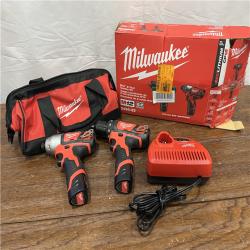 AS]-IS M12 12V Lithium-Ion Cordless Drill Driver/Impact Driver Combo Kit with Two 1.5Ah Batteries, Charger and Bag (2-Tool)