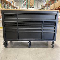 DALLAS LOCATION - Husky 72 in. W x 24 in. D Heavy Duty 18-Drawer Mobile Workbench Cabinet with Adjustable-Height Hardwood Top in Matte Black