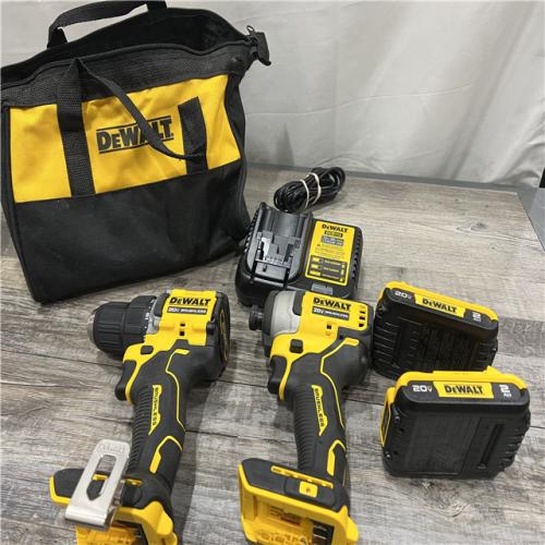 AS-IS Dewalt DCK225D2 20V MAX ATOMIC Brushless Compact Lithium-Ion 1/2 in. Cordless Drill Driver and 1/4 in. Impact Driver Combo Kit with 2 Batteries 2 Ah