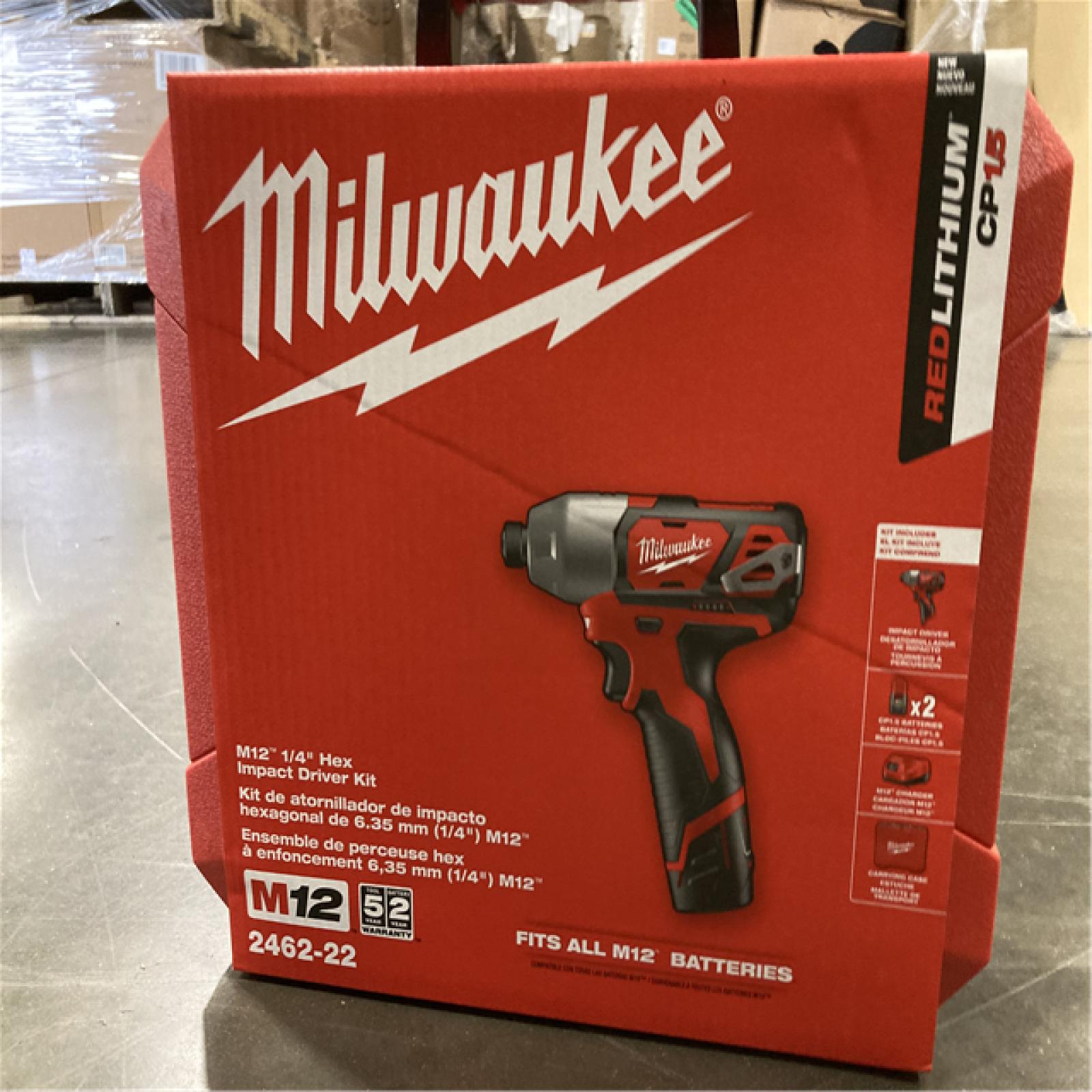 NEW! - Milwaukee M12 12V Lithium-Ion Cordless 1/4 in. Impact Driver Kit W/(2) 1.5Ah Batteries, Charger & Case