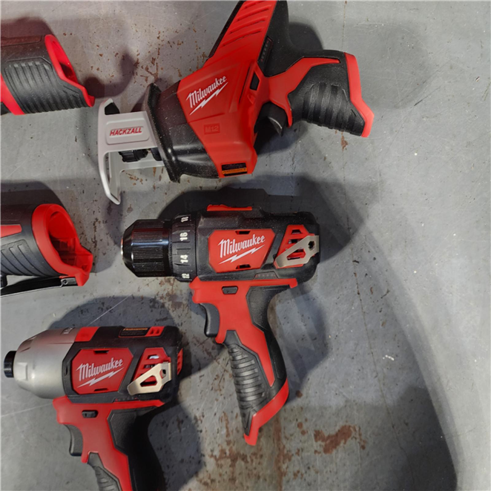 HOUSTON LOCATION - AS-IS MILWAUKEE M12 12V Lithium-Ion Cordless Combo Kit (5-Tool) with Two 1.5Ah Batteries, Charger