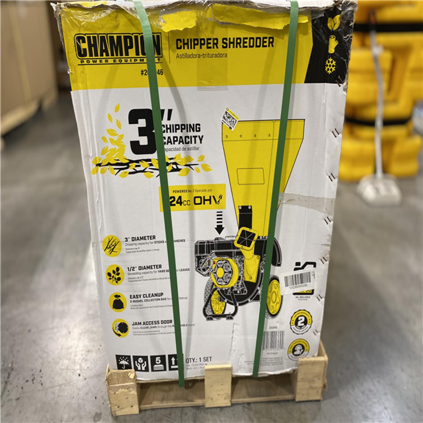 DALLAS LOCATION - Champion Power Equipment 3 in. Dia 224 cc 2-in-1 Upright Gas Powered Wood Chipper Shredder