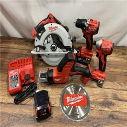 AS-IS Milwaukee M18 18-Volt Lithium-Ion Brushless Cordless Combo Kit (4-Tool) with 2-Batteries, 1-Charger and Tool Bag