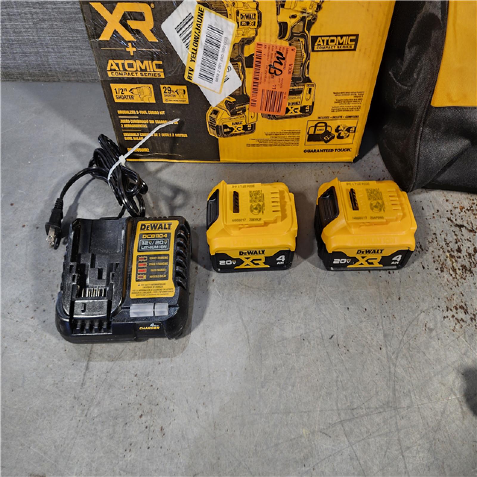 HOUSTON LOCATION - AS-IS DEWALT 20V MAX XR Hammer Drill and ATOMIC Impact Driver 2 Tool Cordless Combo Kit with (2) 4.0Ah Batteries, Charger, and Bag