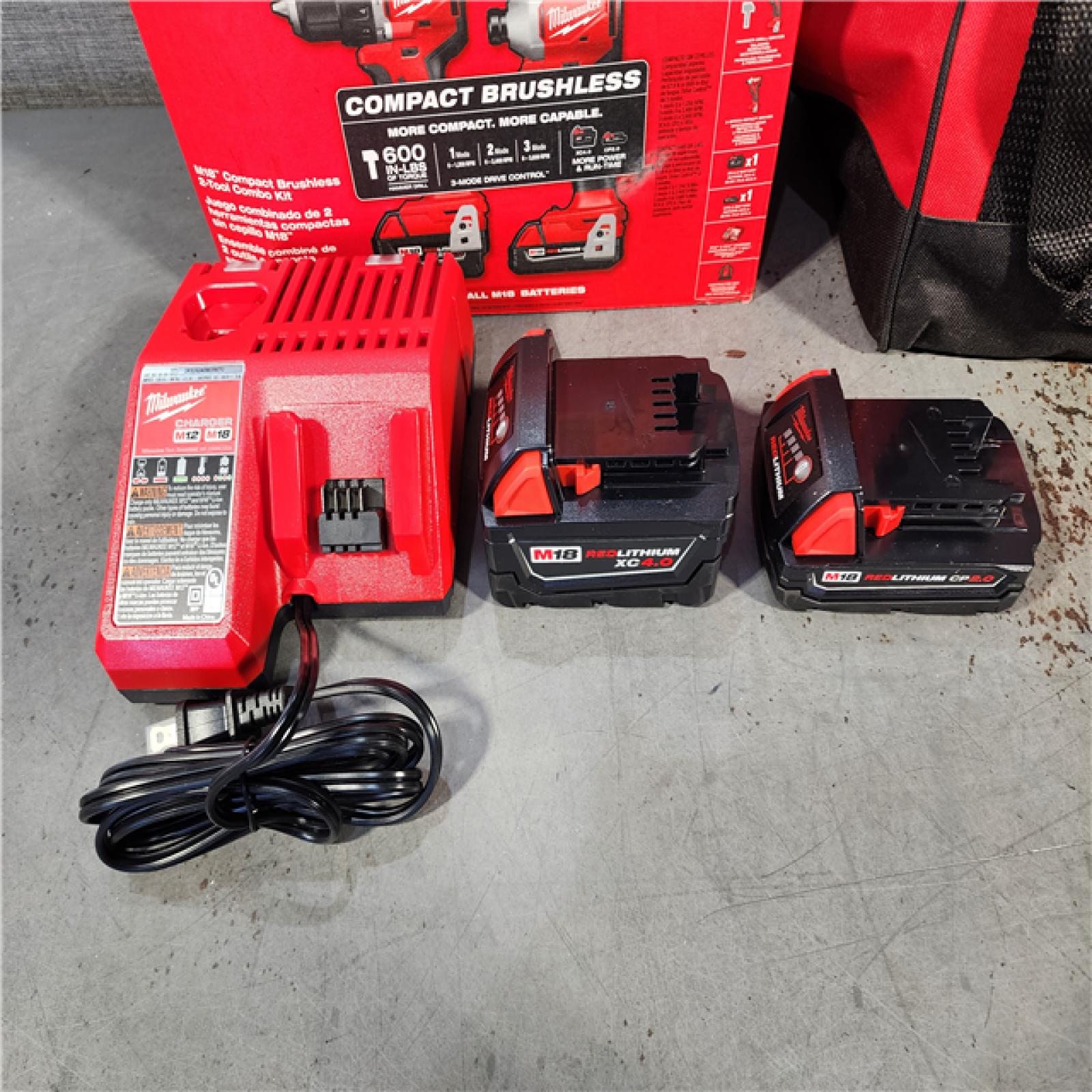 HOUSTON LOCATION - AS-IS (APPEARS LIKE NEW) M18 18-Volt Lithium-Ion Brushless Cordless Compact Hammer Drill/Impact Combo Kit (2-Tool) with (2) Batteries, Bag