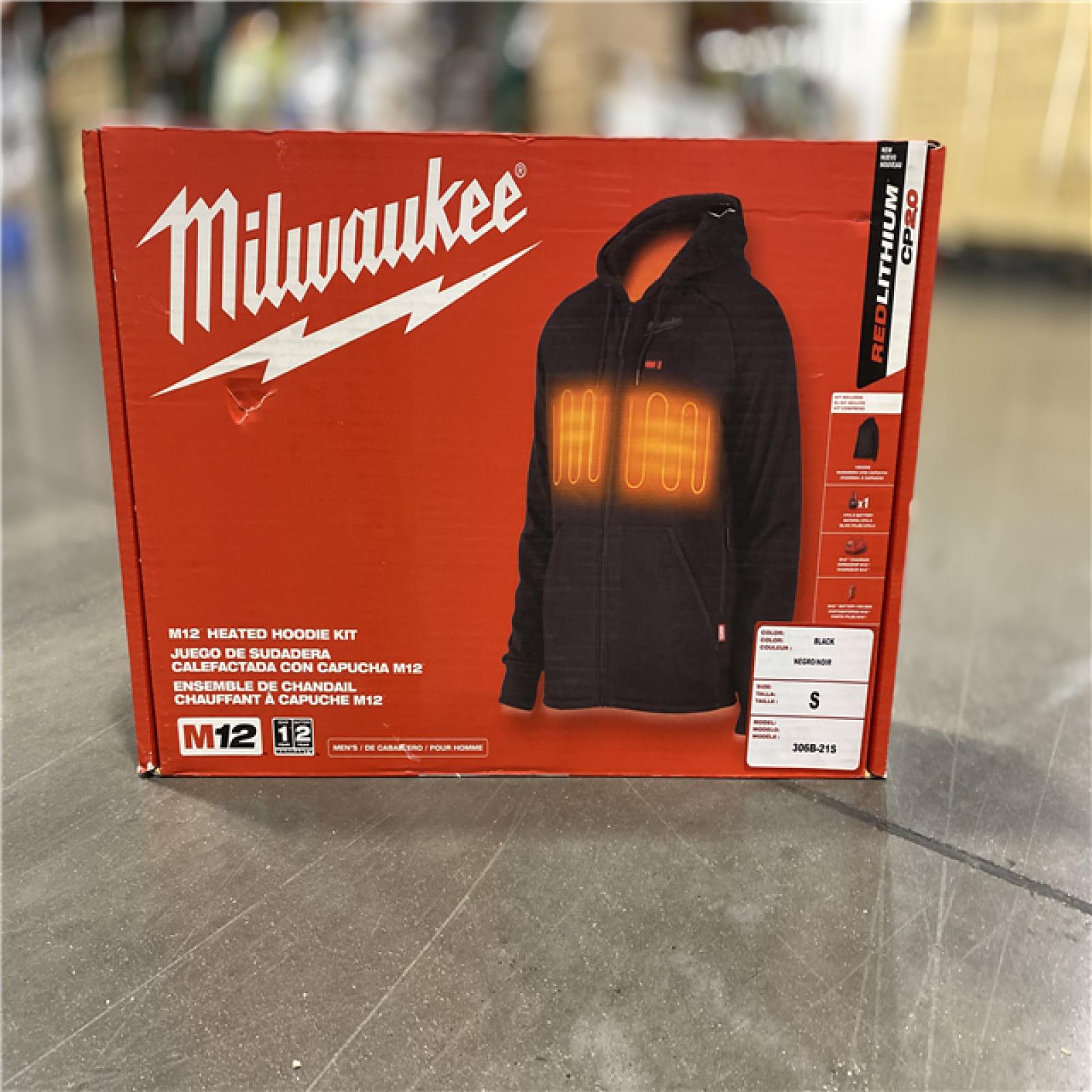 NEW! - Milwaukee Men's Small M12 12-Volt Lithium-Ion Cordless Black Heated Jacket Hoodie Kit with (1) 2.0 Ah Battery and Charger