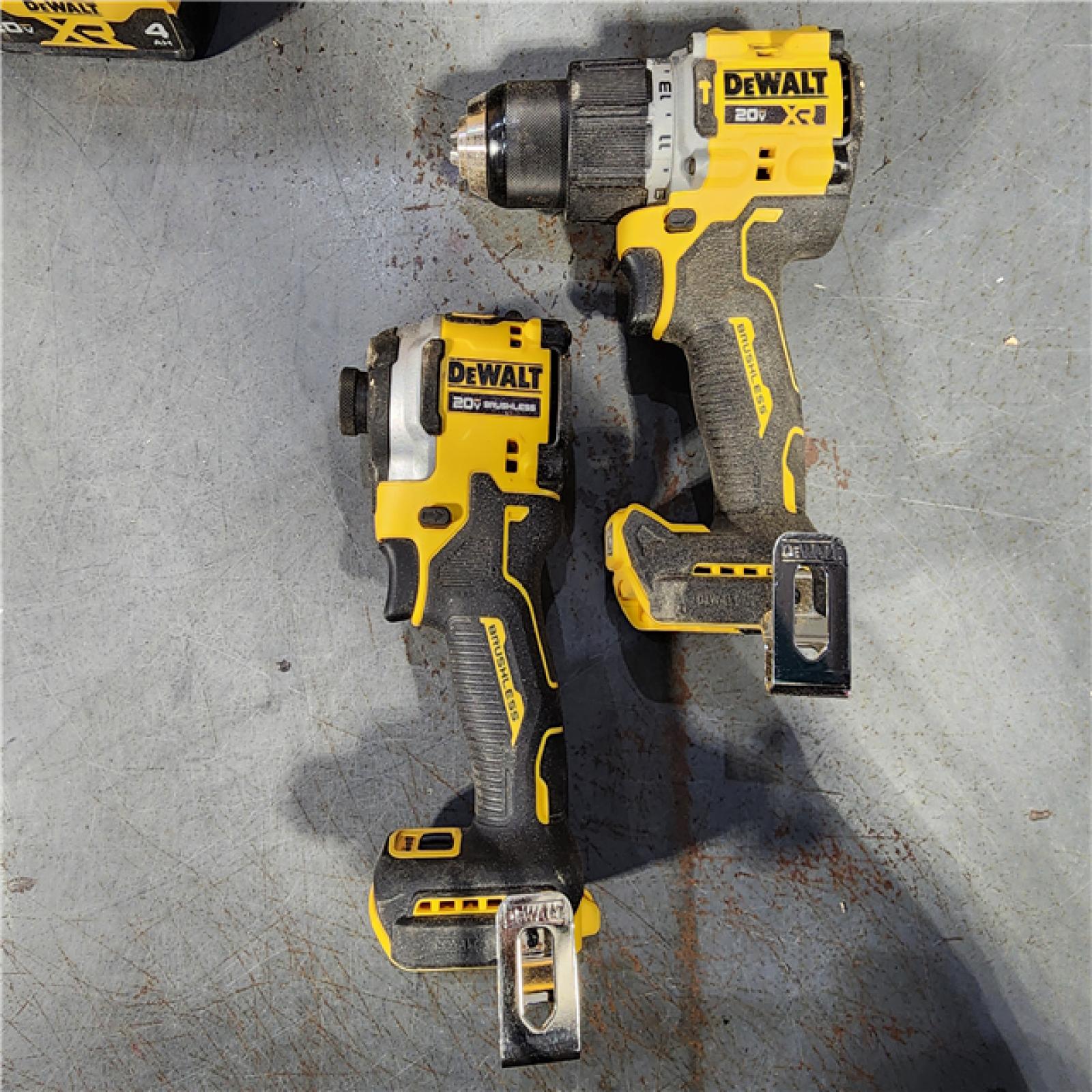 HOUSTON LOCATION - AS-IS DEWALT 20V MAX XR Hammer Drill and ATOMIC Impact Driver 2 Tool Cordless Combo Kit with (2) 4.0Ah Batteries, Charger, and Bag