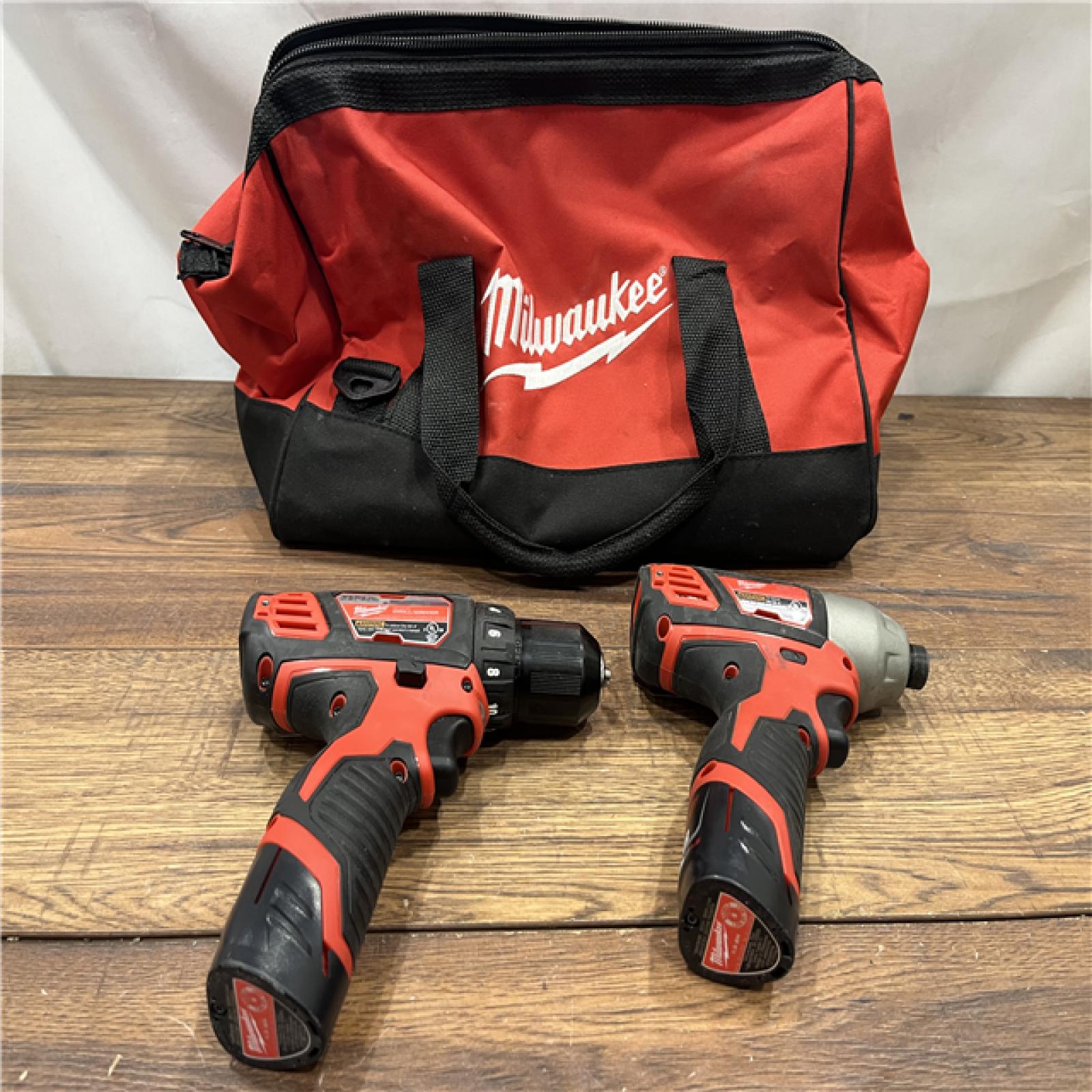 AS IS MILWAUKEE M12 12V Lithium-Ion Cordless Combo Kit (5-Tool) with Two 1.5Ah Batteries, Charger & Tool Bag