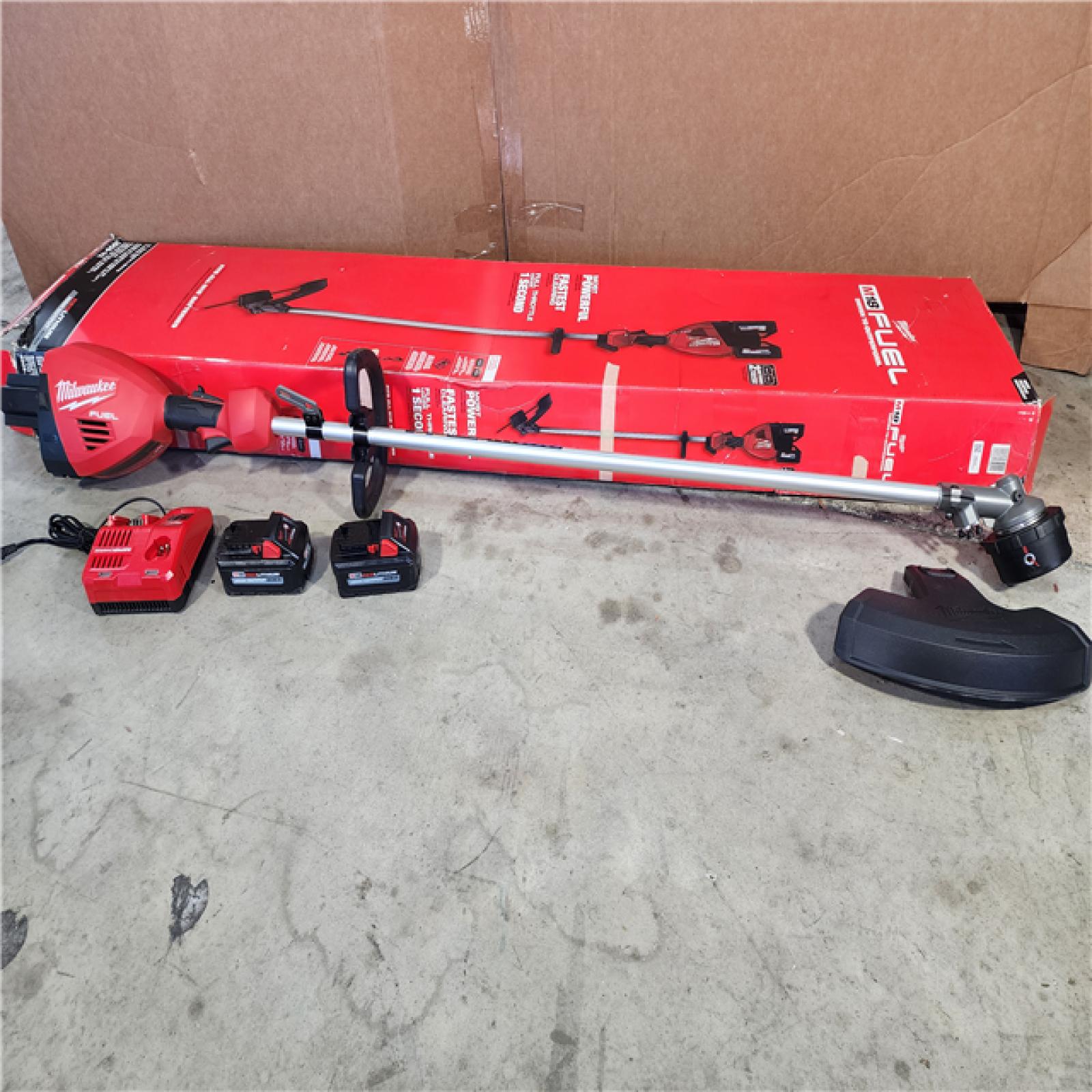 HOUSTON LOCATION - AS-IS M18 FUEL 18V Brushless Cordless 17 in. Dual Battery Straight Shaft String Trimmer with (2) 8.0 Ah Batteries and Charger