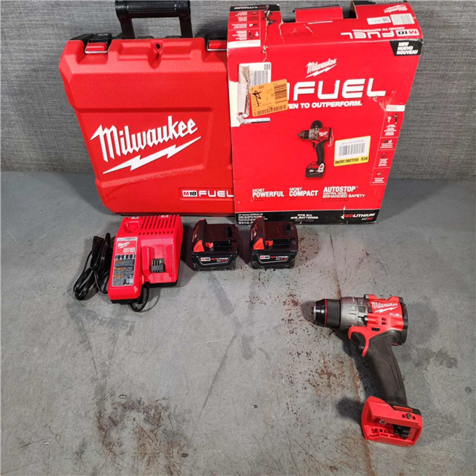 HOUSTON LOCATION - AS-IS Milwaukee 2904-22 Hammer Drill Driver Kit with Batteries  Charger & Tool Case  Red