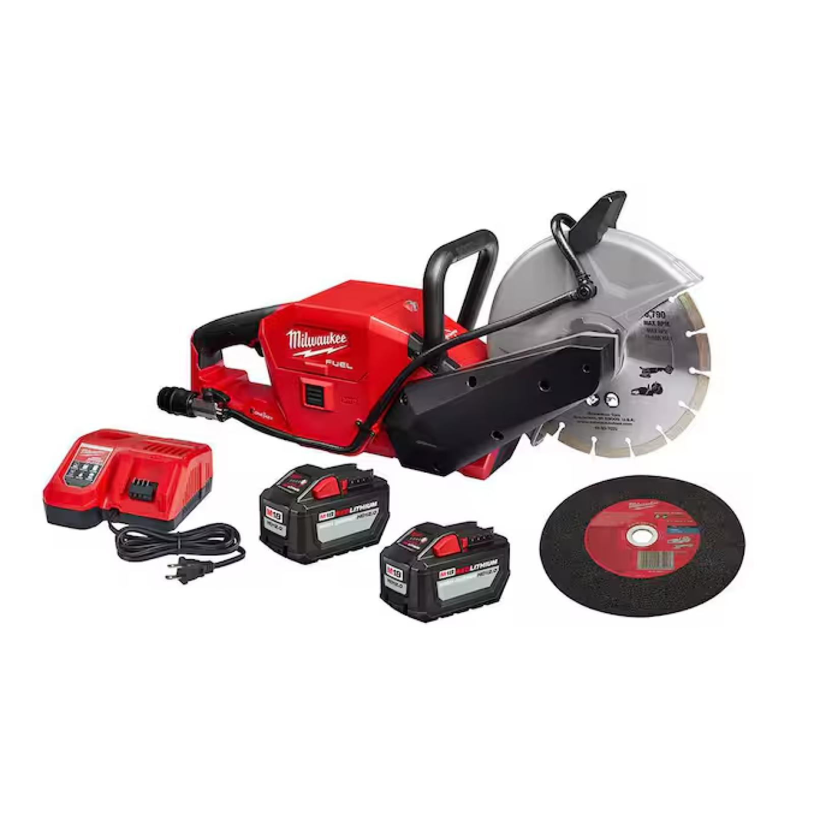 NEW! - Milwaukee M18 FUEL ONE-KEY 18V Lithium-Ion Brushless Cordless 9 in. Cut Off Saw Kit W/(2) 12.0Ah Batteries & Rapid Charger