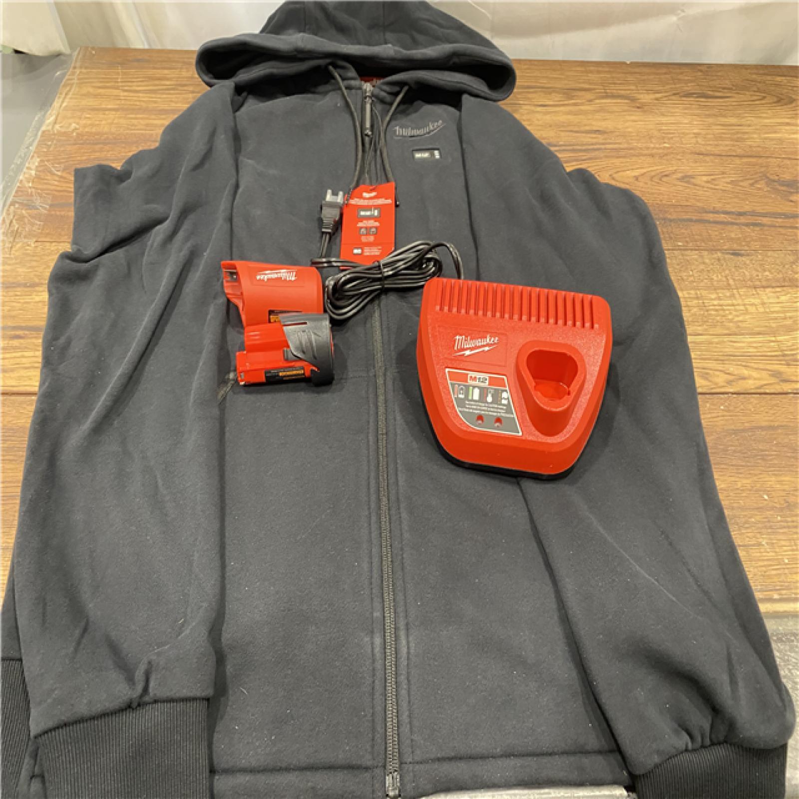 AS IS Milwaukee 306B-21L 12V Heated Hoodie Kit Black (Large) with 2.0Ah Lithium Ion Battery & Charger