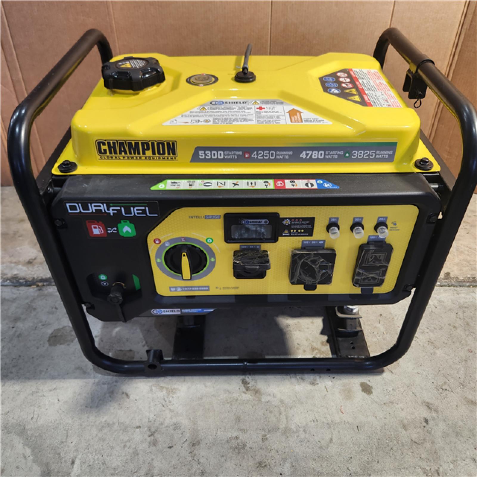 Houston location AS-IS CHAMPION 5300/4250-Watt Gasoline and Propane Powered Dual Fuel Portable Generator with CO Shield