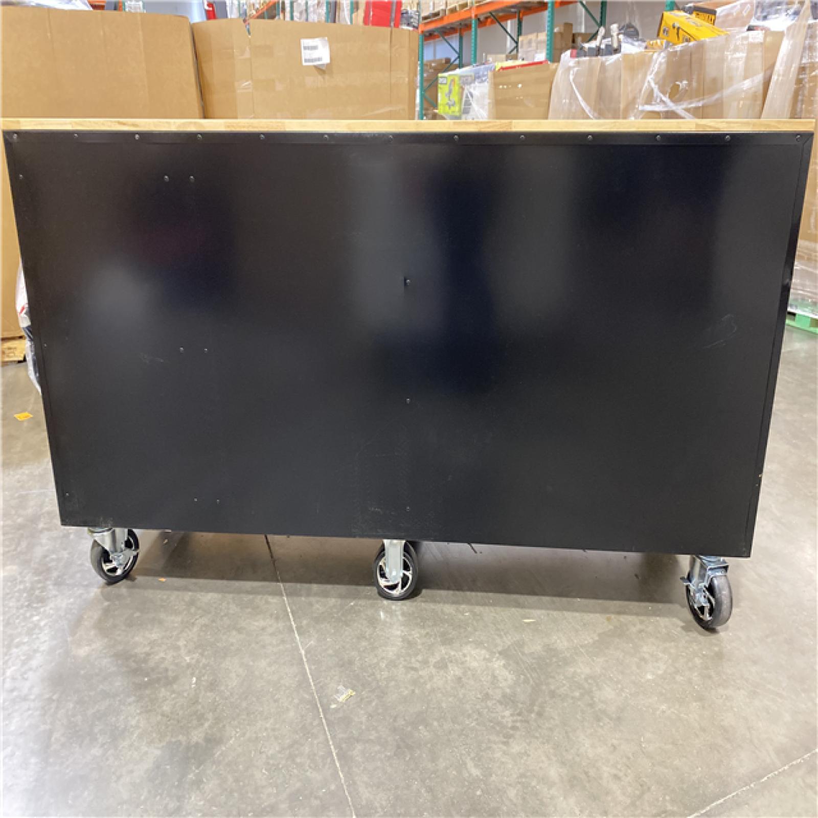 DALLAS LOCATION - Husky Standard Duty 72 in. W x 20 in. D 10-Drawer Black Mobile Workbench Cabinet with Solid Wood Top