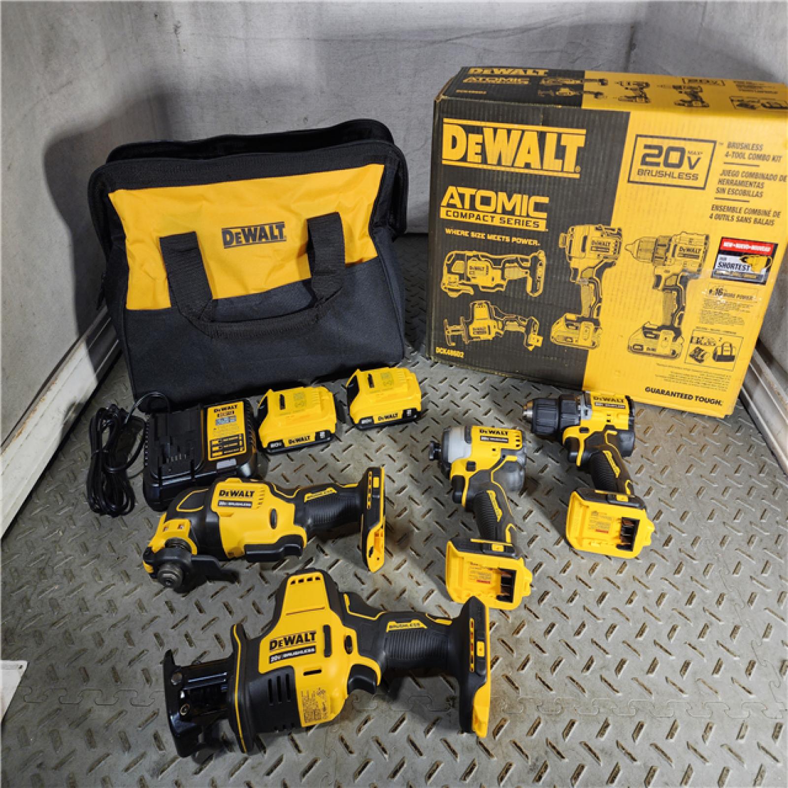 HOUSTON LOCATION - AS-IS DeWalt 20V MAX ATOMIC Cordless Brushless 4 Tool Combo Kit