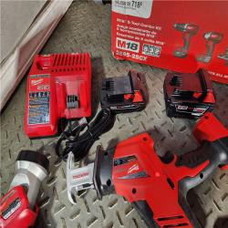 HOUSTON LOCATION - AS-IS (APPEARS LIKE NEW) Milwaukee M18 18-Volt Lithium-Ion Cordless Combo Tool Kit (5-Tool) with (1) 3.0Ah and (1) 1.5Ah Battery, (1) Charger, (1) Tool Bag